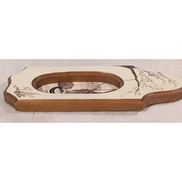 Painted Wooden Frame Folk Art Tree Tire Swing Sample Plaque Winter Lonely Vtg - Picture 7 of 16